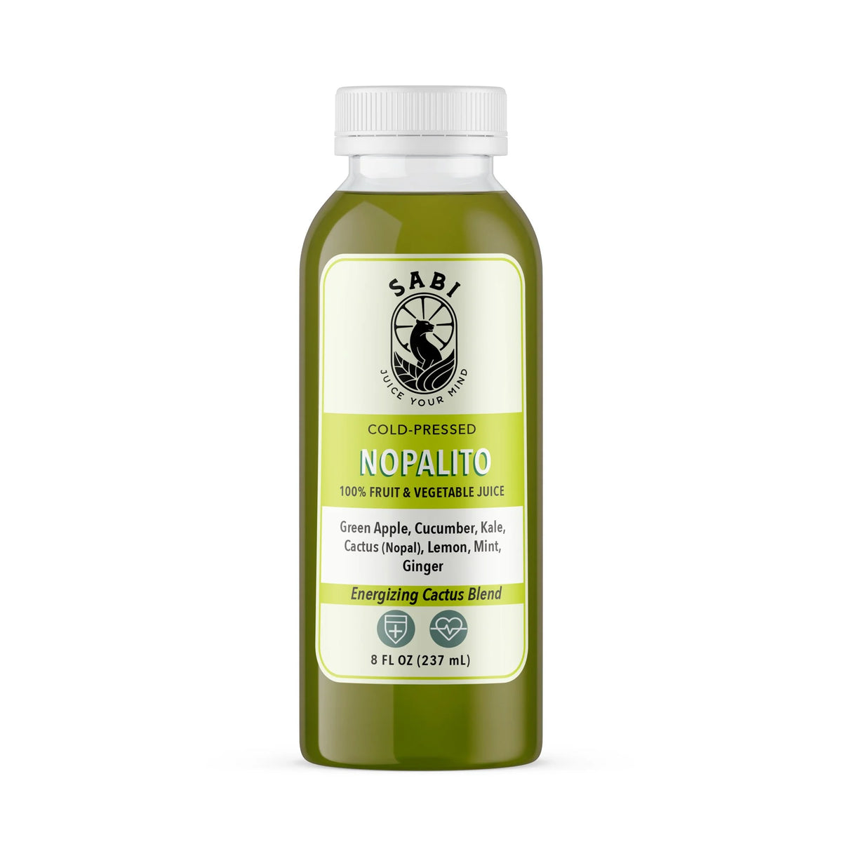 Sabi Nopalito juice bottle on a white background